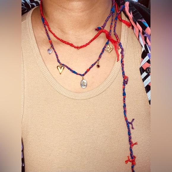 Spring/Summer 26’ Scarlet, Purple, Blue Cotton Rope Charm Wrap Necklace - Picture 2 of 2